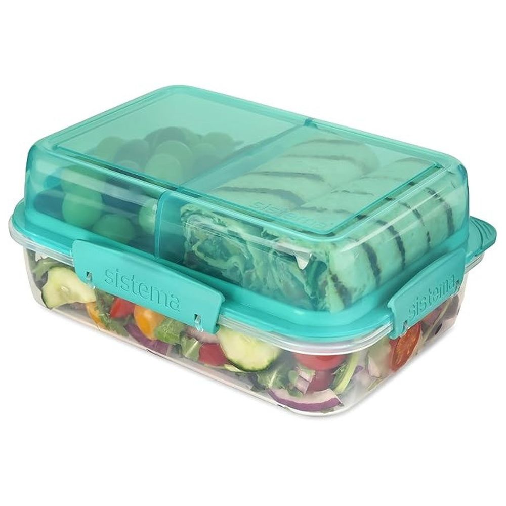 سيستيما - صندوق غداء ستاك تو جو - 3 أقسام - أزرق مخضر - 1.8 لتر