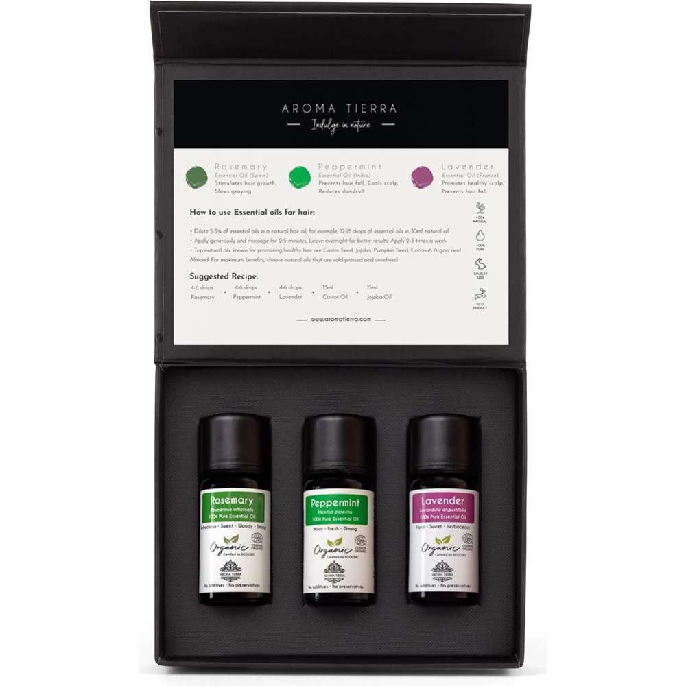 Aroma Tierra - Hair Care Essential Oil Set - Rosemary, Perppermint and Lavender