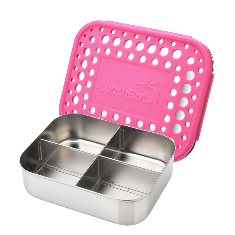 Lunchbots - 4 Compartments Quad Bento Stainless Steel Lunchbox - 600ml - Pink