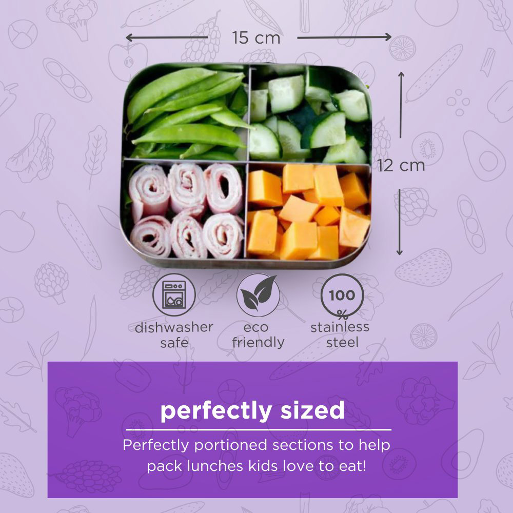 Lunchbots - 4 Compartments Quad Bento Stainless Steel Lunchbox - 600ml - Pink