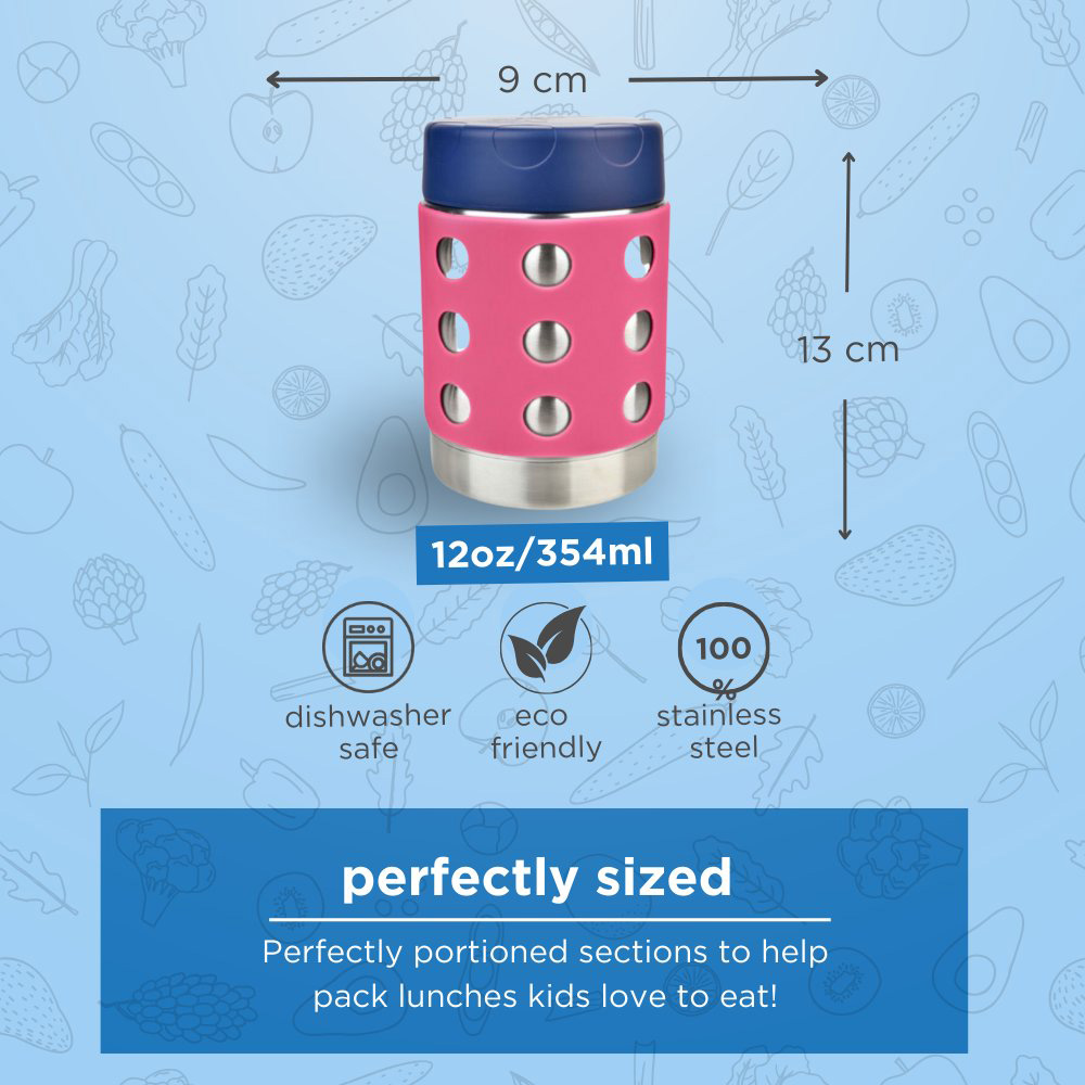 لانشبوتس - حافظة طعام حرارية بنقاط - ستانلس ستيل - 350 مل - زهري