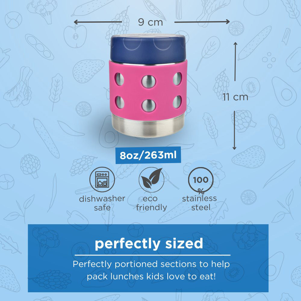 Lunchbots - Thermal Dots Food Jar - Stainless Steel - 260ml - Pink