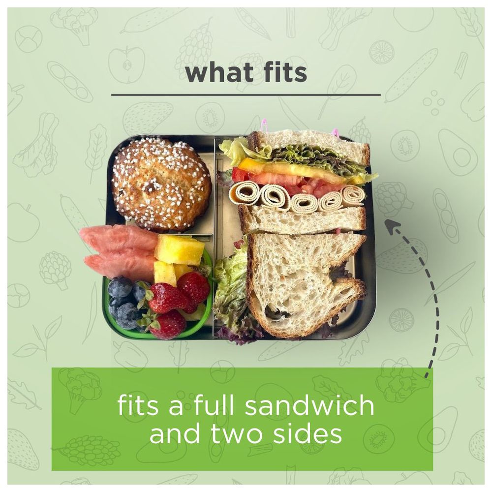 Lunchbots Trio Bento Stainless Steel Lunchbox - 940ml - Green