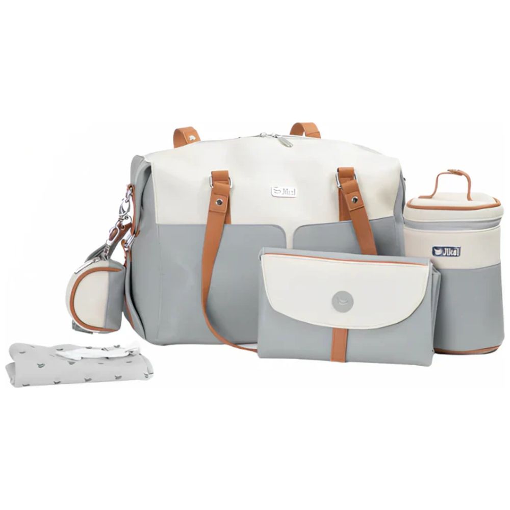 Jikel Diaper Bag With Changing Mat Pacifier and Bottle Storage - Grey
