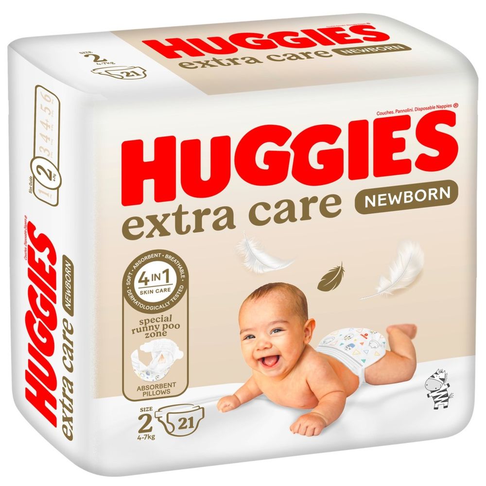 Huggies Extra Care Newborn, Size 2, 4 - 6 kg, Carry Pack, 21 Diapers