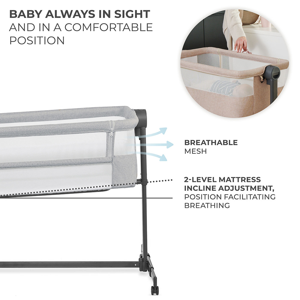 Kinderkraft - 2-in-1 Neste Up 2 Bedside Crib - Light Grey