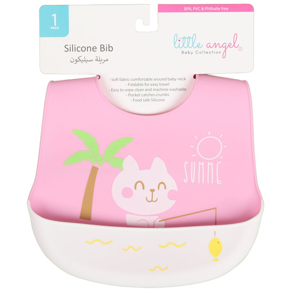 Little Angel Summe Silicone Baby Bib For Babies - Pink/White