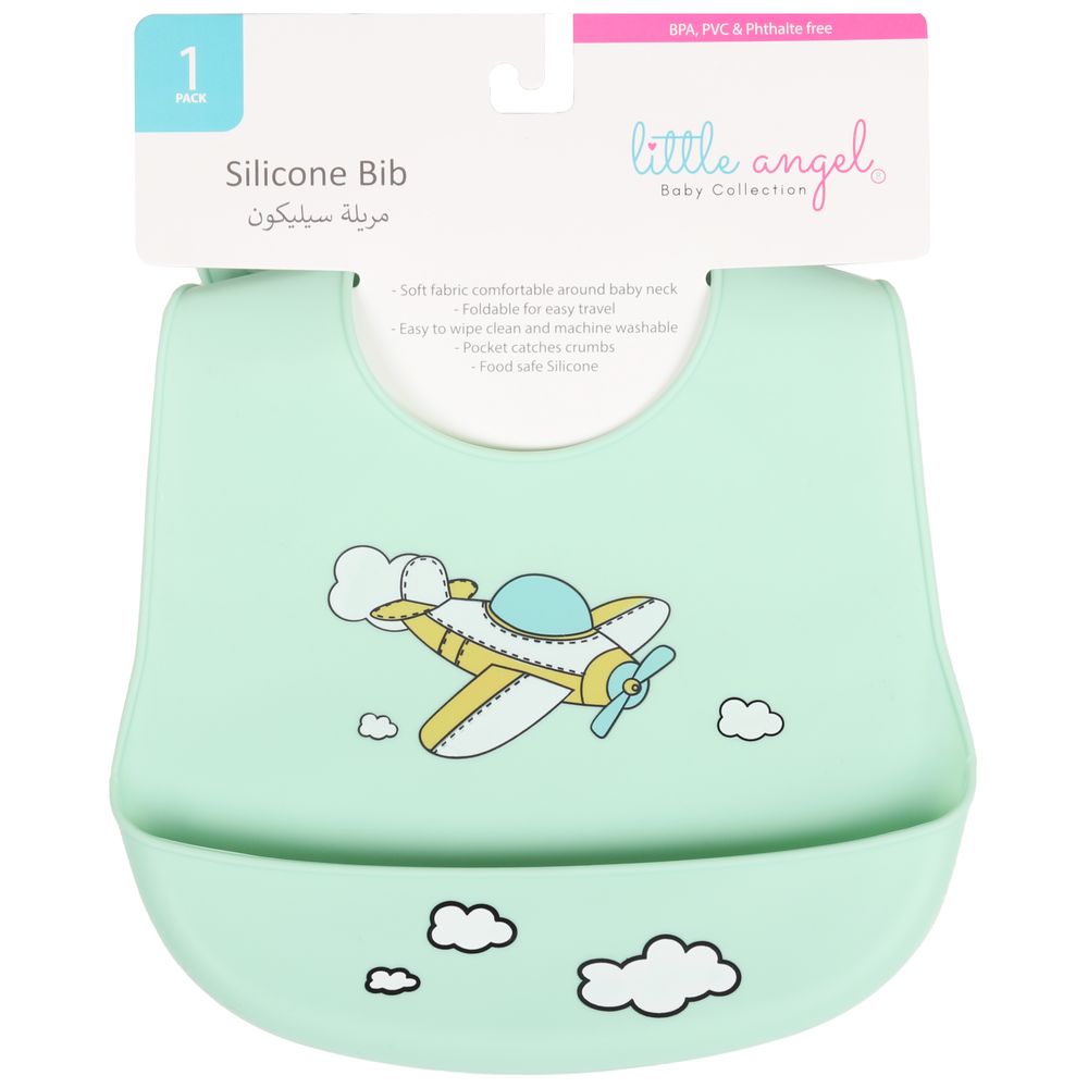 ليتل أنجل - مريلة أطفال سيليكون على شكل طائرة - لون أخضر