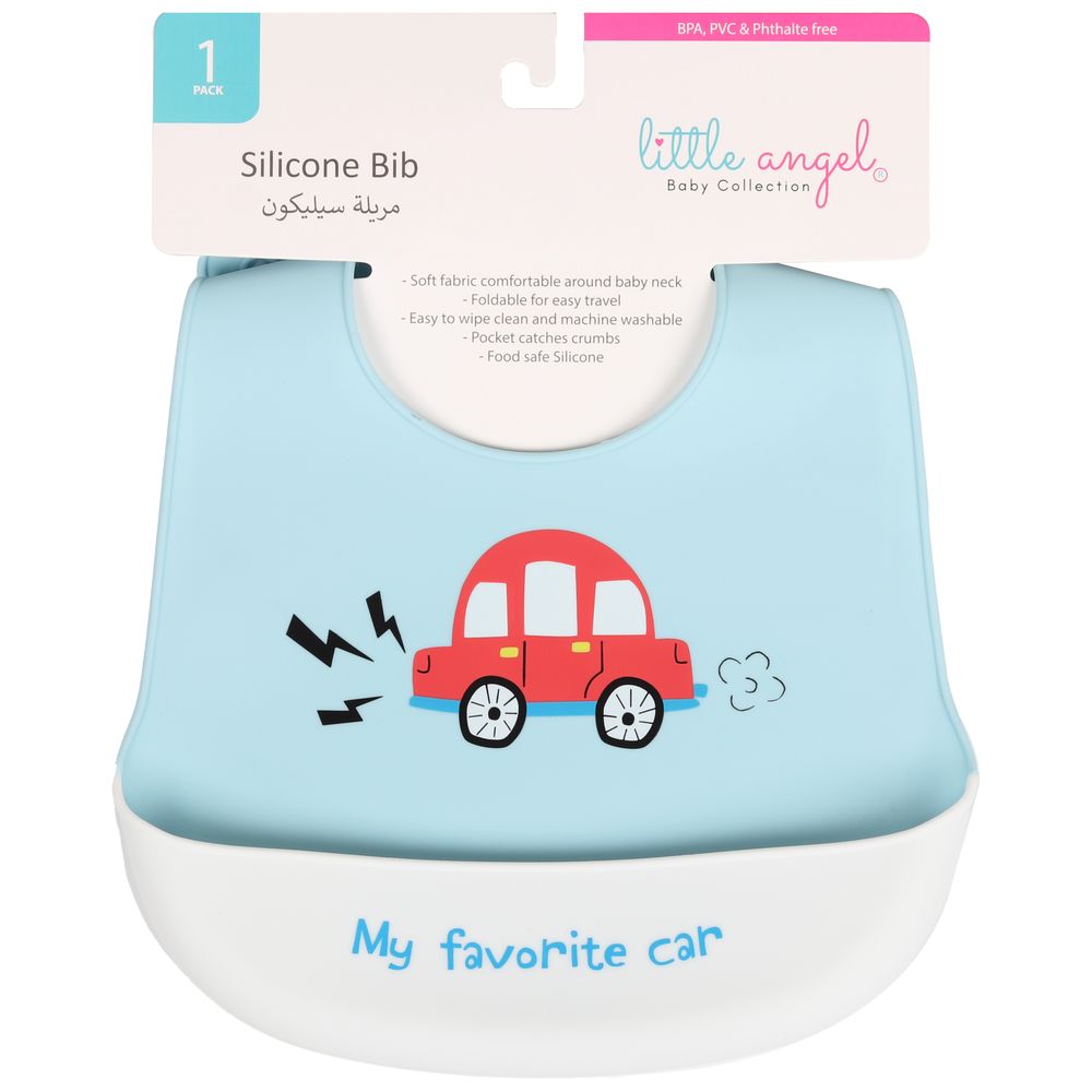 Little Angel My Favourite Car Silicone Baby Bib For Babies - Sky Blue