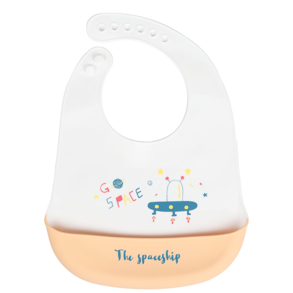 Little Angel The Spaceship Silicone Baby Bib For Babies - White/Orange