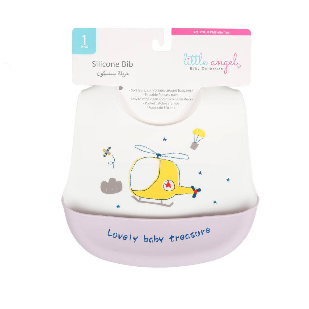 ليتل أنجل - مريلة أطفال سيليكون بتصميم ملاك صغير - أبيض/أرجواني