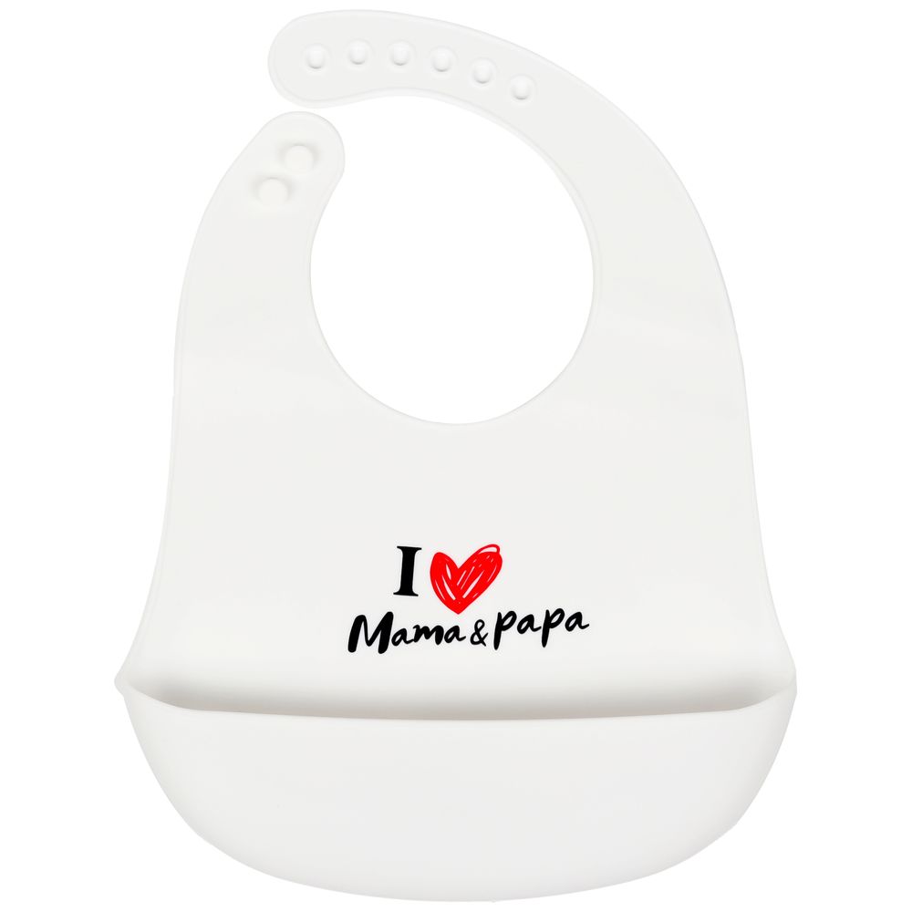 Little Angel I Love Mama & Papa Silicone Baby Bib For Infant - White