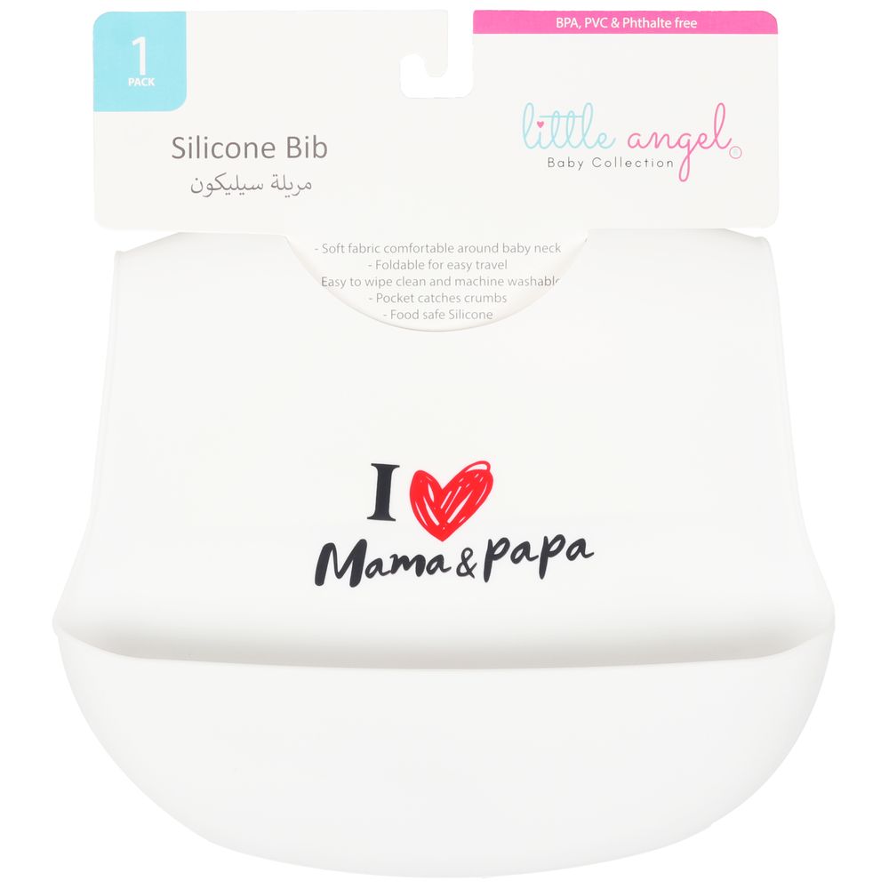 Little Angel I Love Mama & Papa Silicone Baby Bib For Infant - White