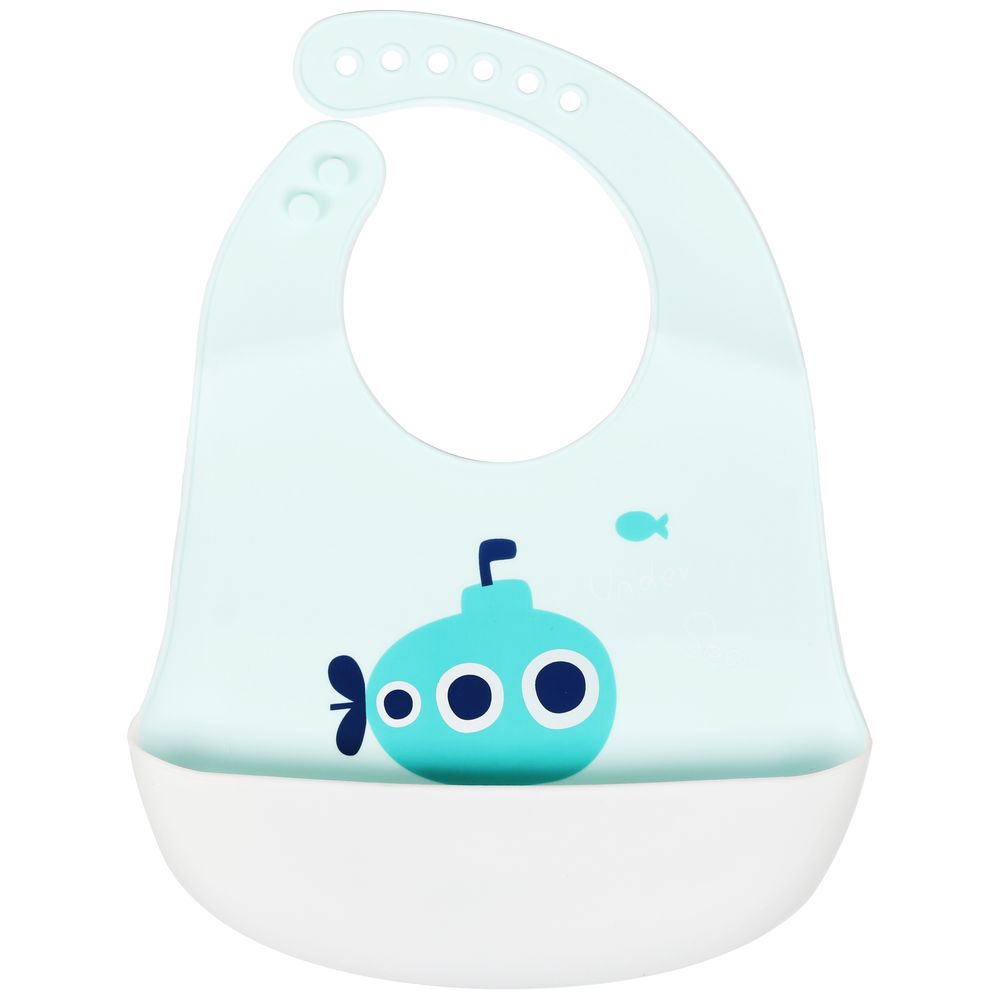 ليتل أنجل - مريلة أطفال سيليكون بتصميم غواصة - أبيض/أزرق