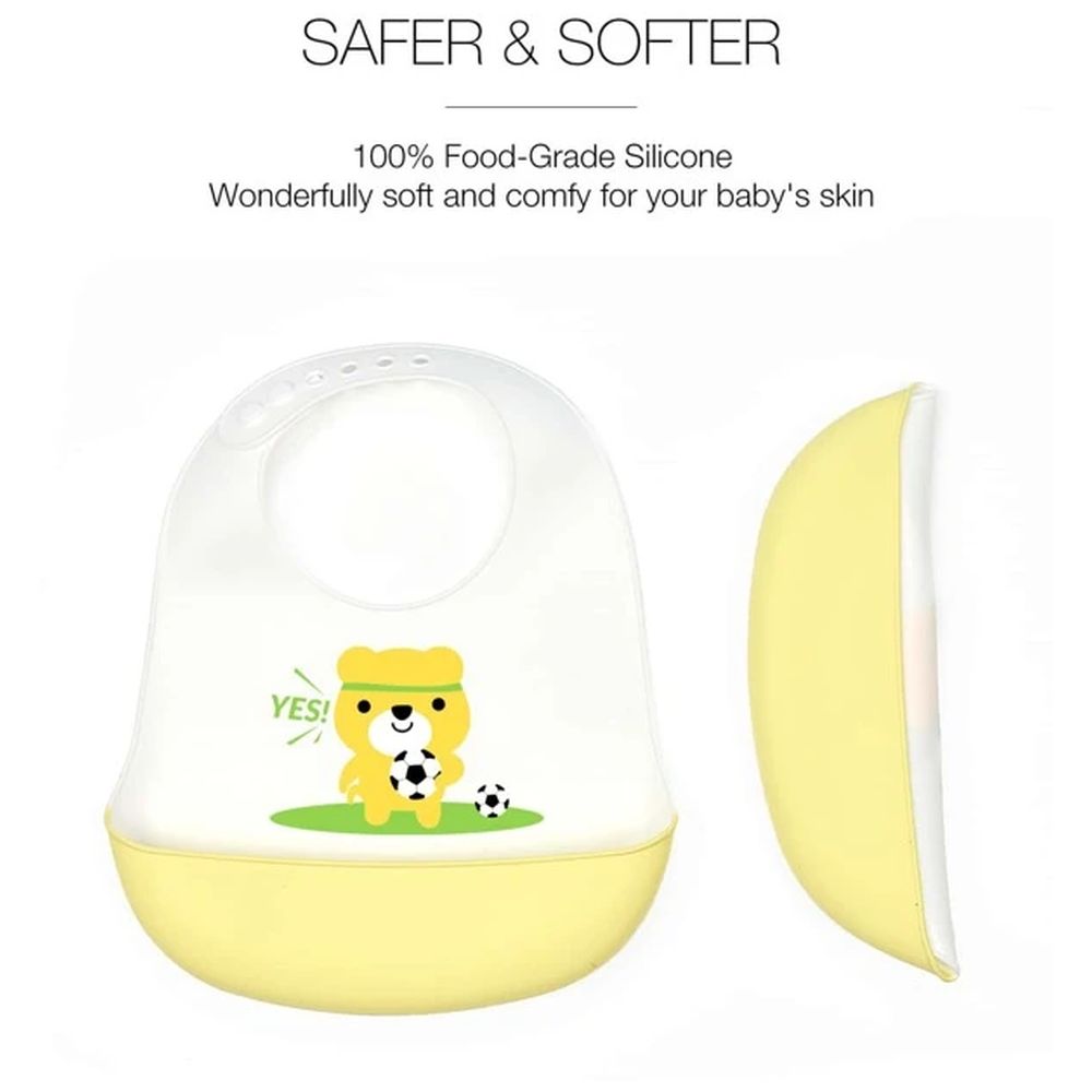 ليتل أنجل - مريلة أطفال سيليكون بتصميم دب - ملاك صغير - أصفر/أبيض