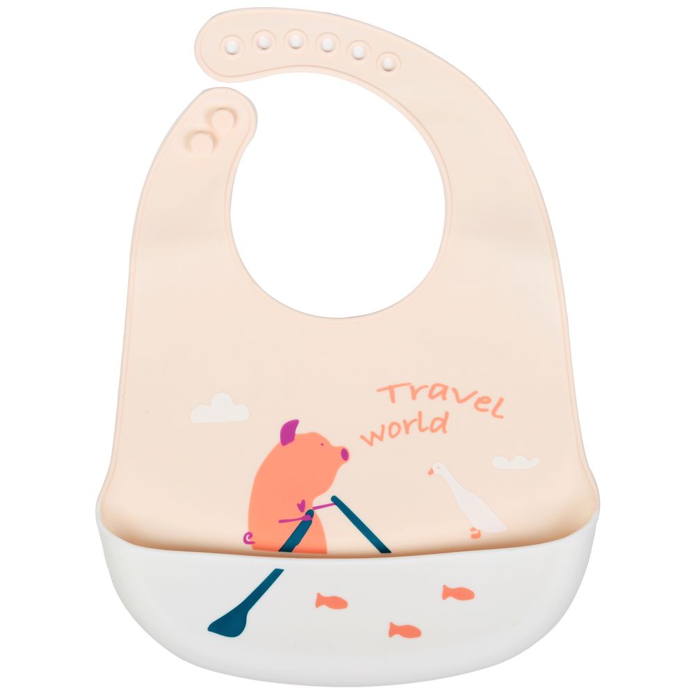 Little Angel Travel World Silicone Baby Bib For Infant - Peach