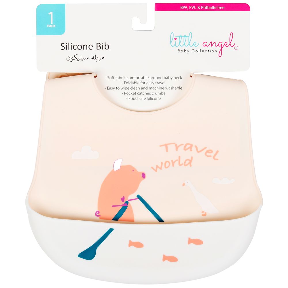 Little Angel Travel World Silicone Baby Bib For Infant - Peach