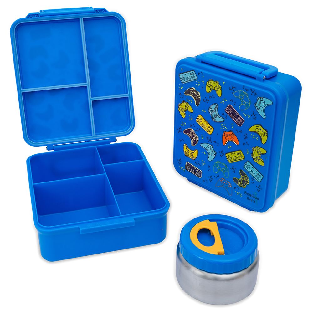بامبو بارك - صندوق غداء 4 أقسام مع حافظة طعام - أزرق