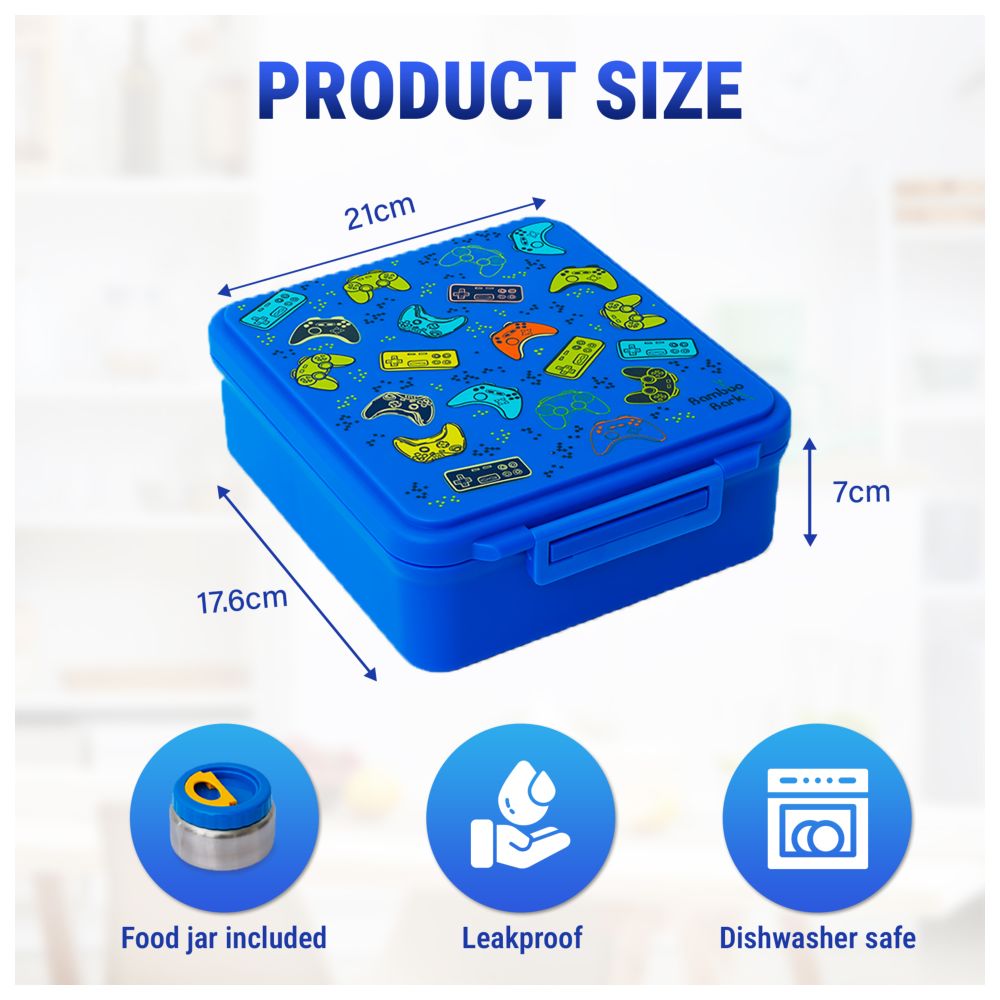 بامبو بارك - صندوق غداء 4 أقسام مع حافظة طعام - أزرق