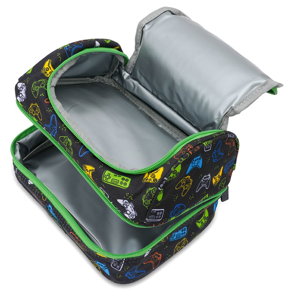 بامبو بارك - شنطة غداء معزولة مزدوجة الطبقات للمدرسة - أسود