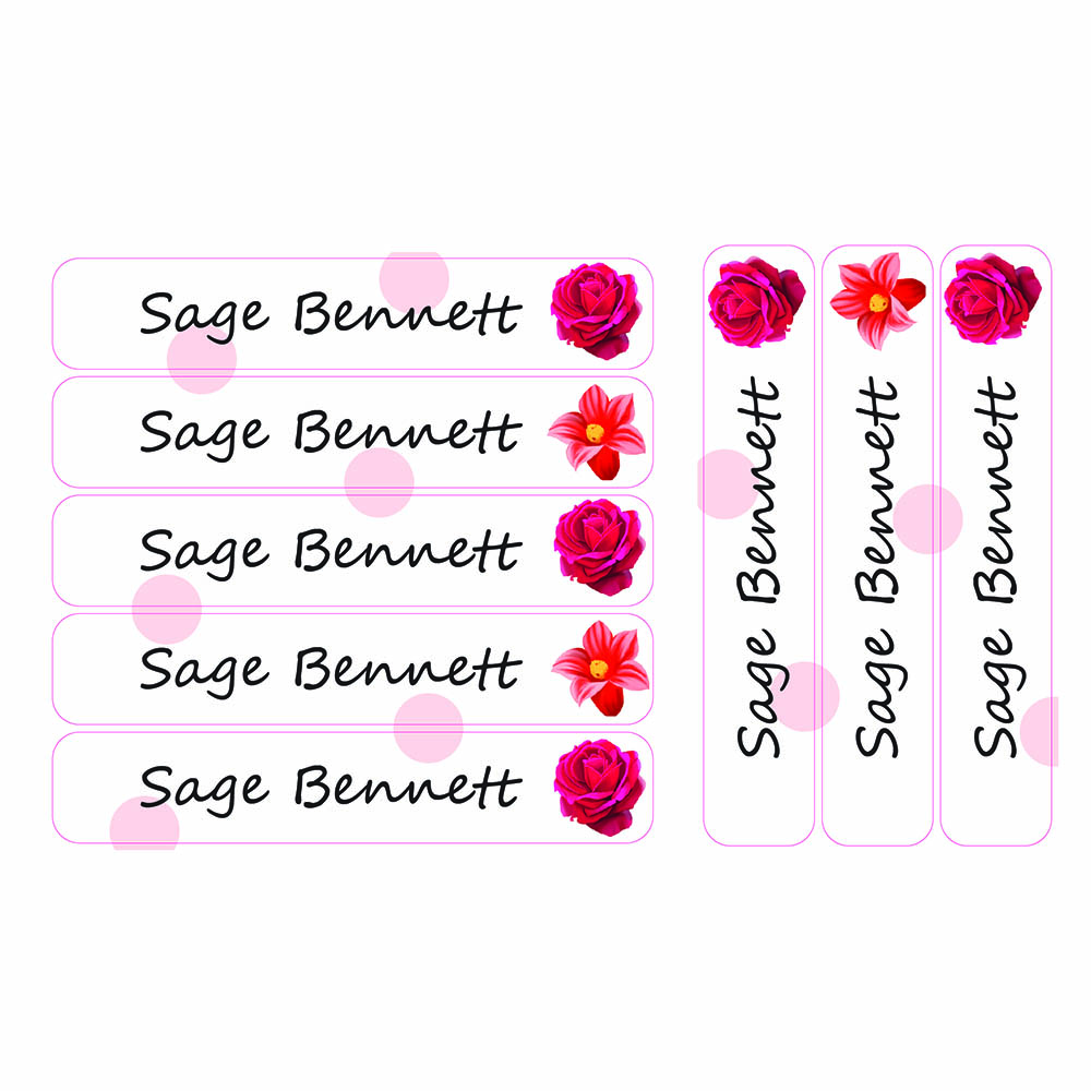 Ladybug Labels - Personalized Waterproof Large Labels - Red Rose - 30pcs