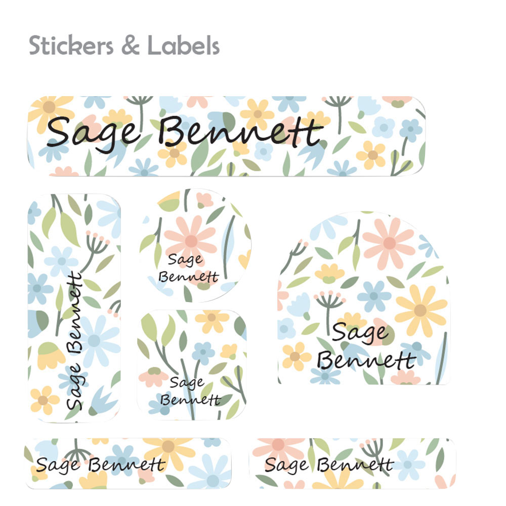 Ladybug Labels - Personalized Waterproof Labels Flower Wallpaper - 111pcs