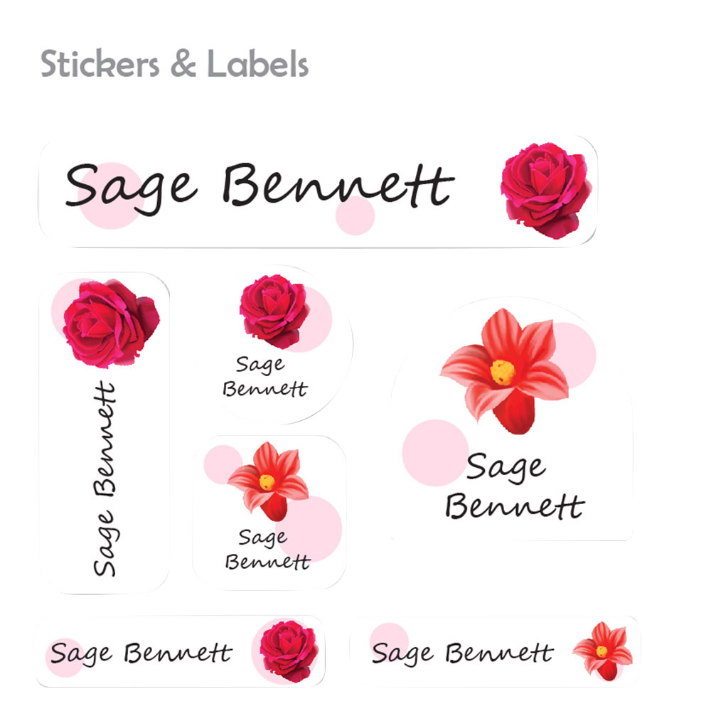 Ladybug Labels - Personalized Waterproof Labels - Red Rose - 111pcs