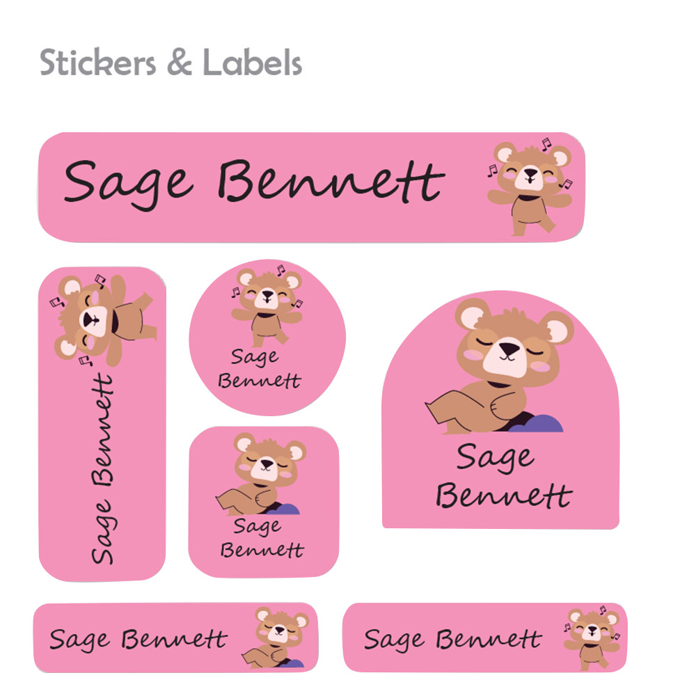 Ladybug Labels - Personalized Waterproof Labels - Teddy Bear - 111pcs