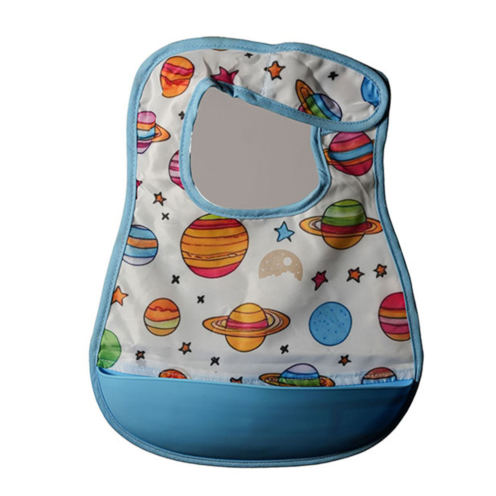 Little Moon - Bib With Silicon Pocket - Blue/Orange - 2 Pcs
