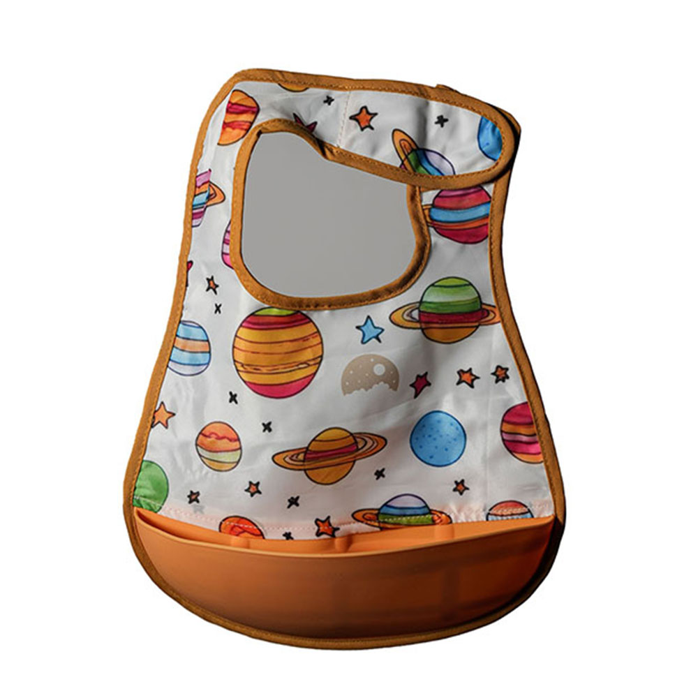 Little Moon - Bib With Silicon Pocket - Blue/Orange - 2 Pcs
