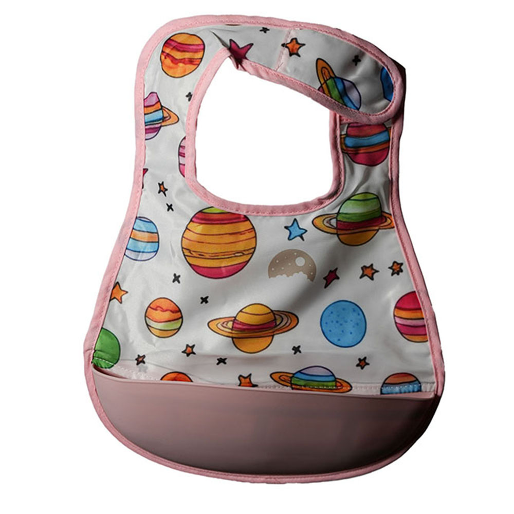 Little Moon - Bib With Silicon Pocket - Pink/Orange - 2 Pcs