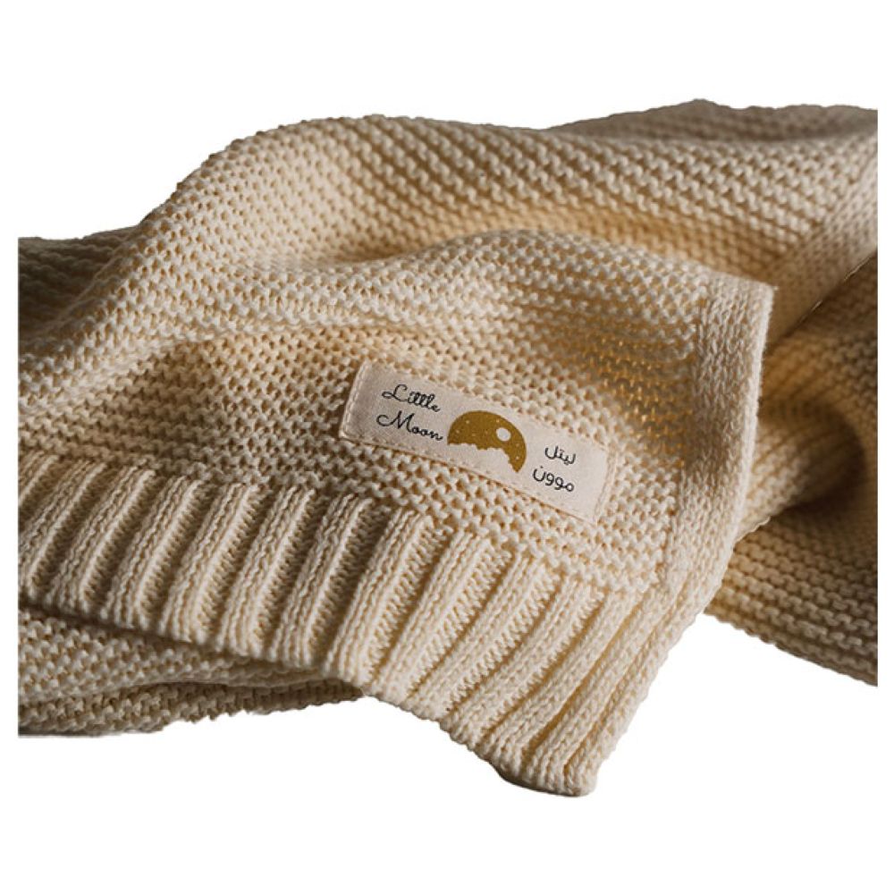 Little Moon - Knitted Baby Blanket - White
