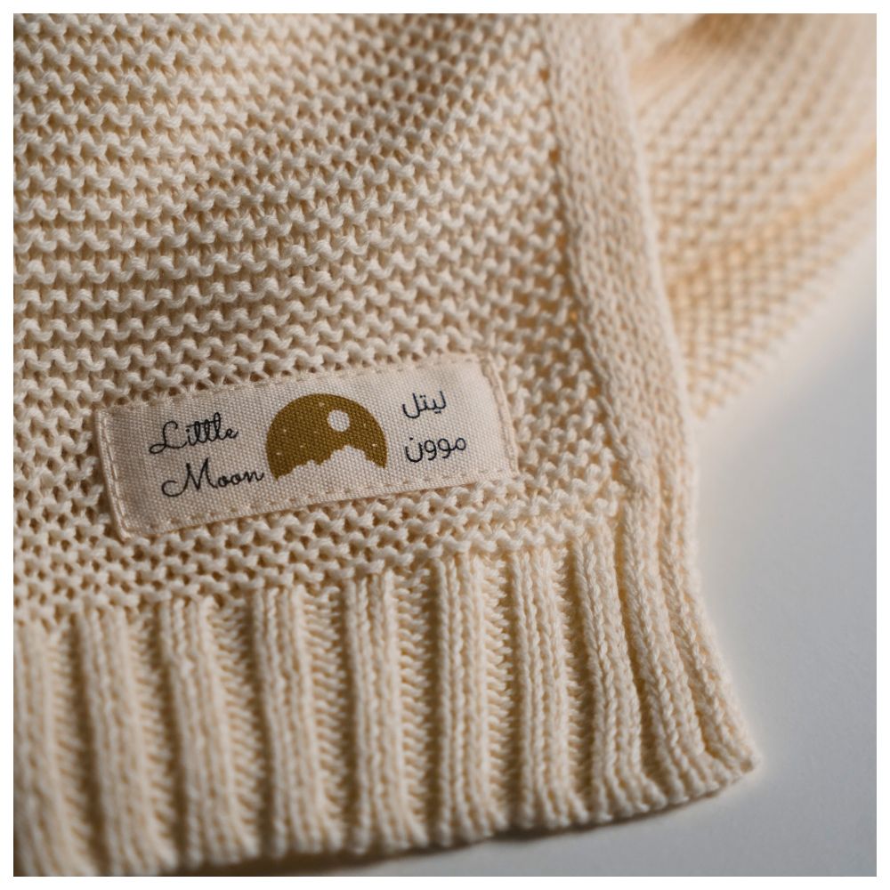 Little Moon - Knitted Baby Blanket - White