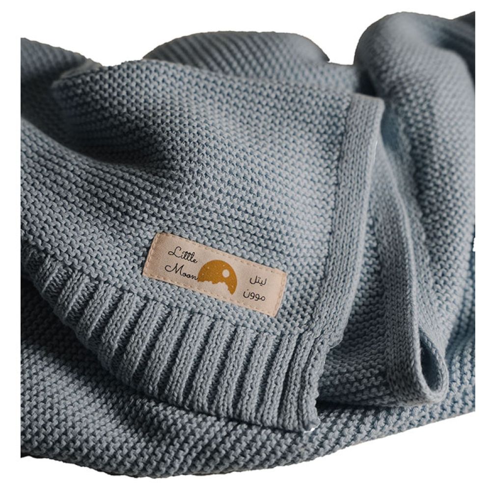 Little Moon - Knitted Baby Blanket - Blue