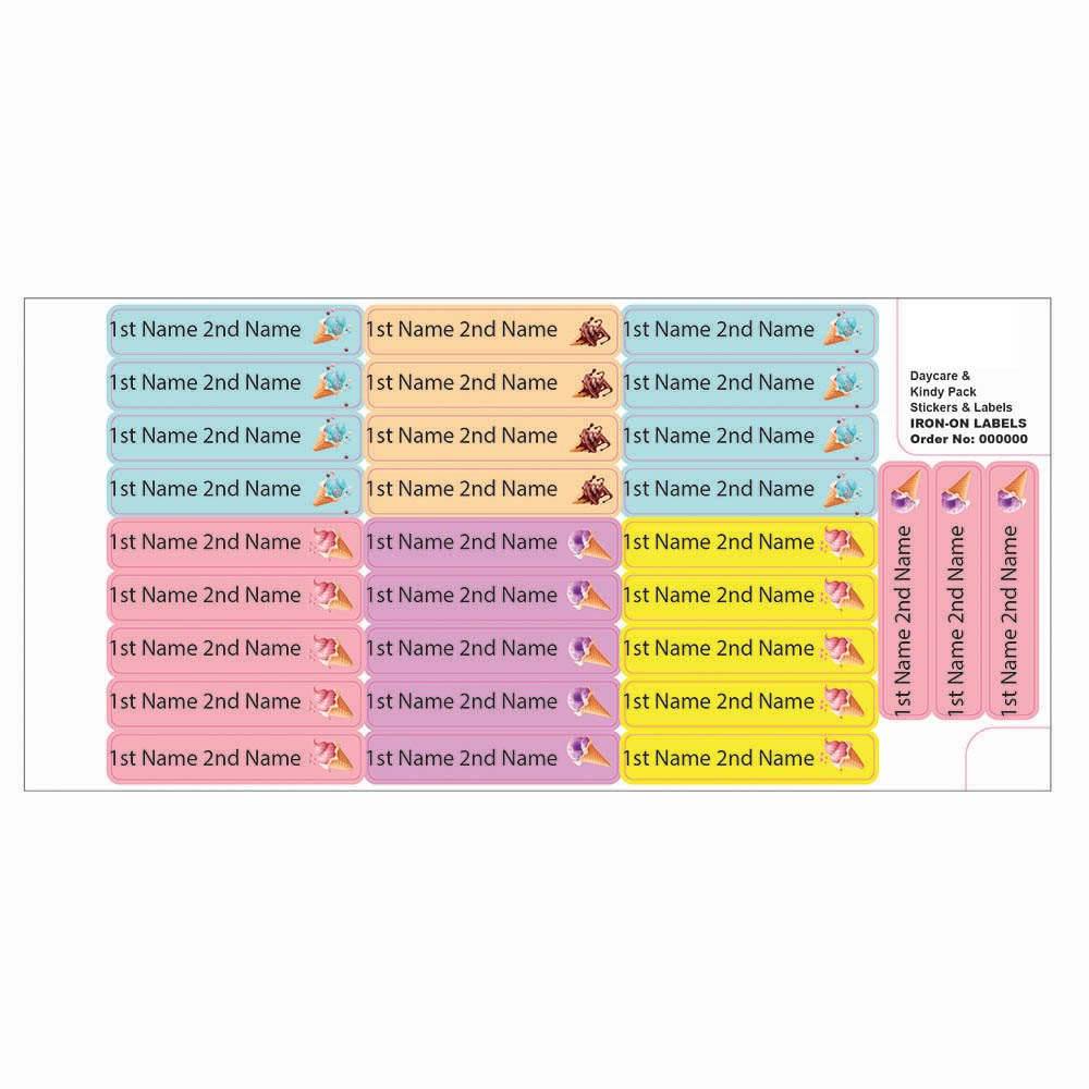 Ladybug Labels - Personalized Iron On Labels - Ice Cream - 50pcs