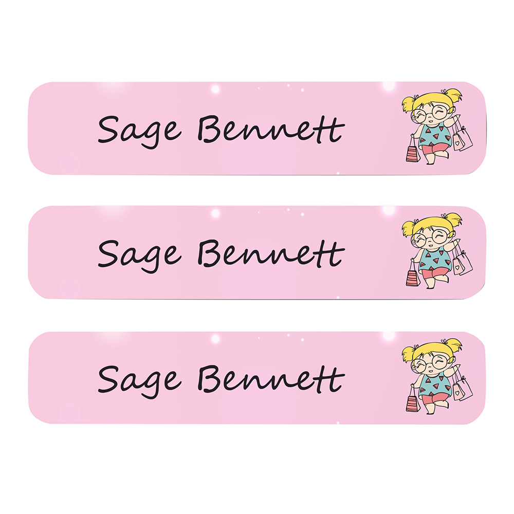 ليدي بوغ ليبلز - ملصقات مخصصة قابلة للكي - فتاة تسوق - 50 قطعة