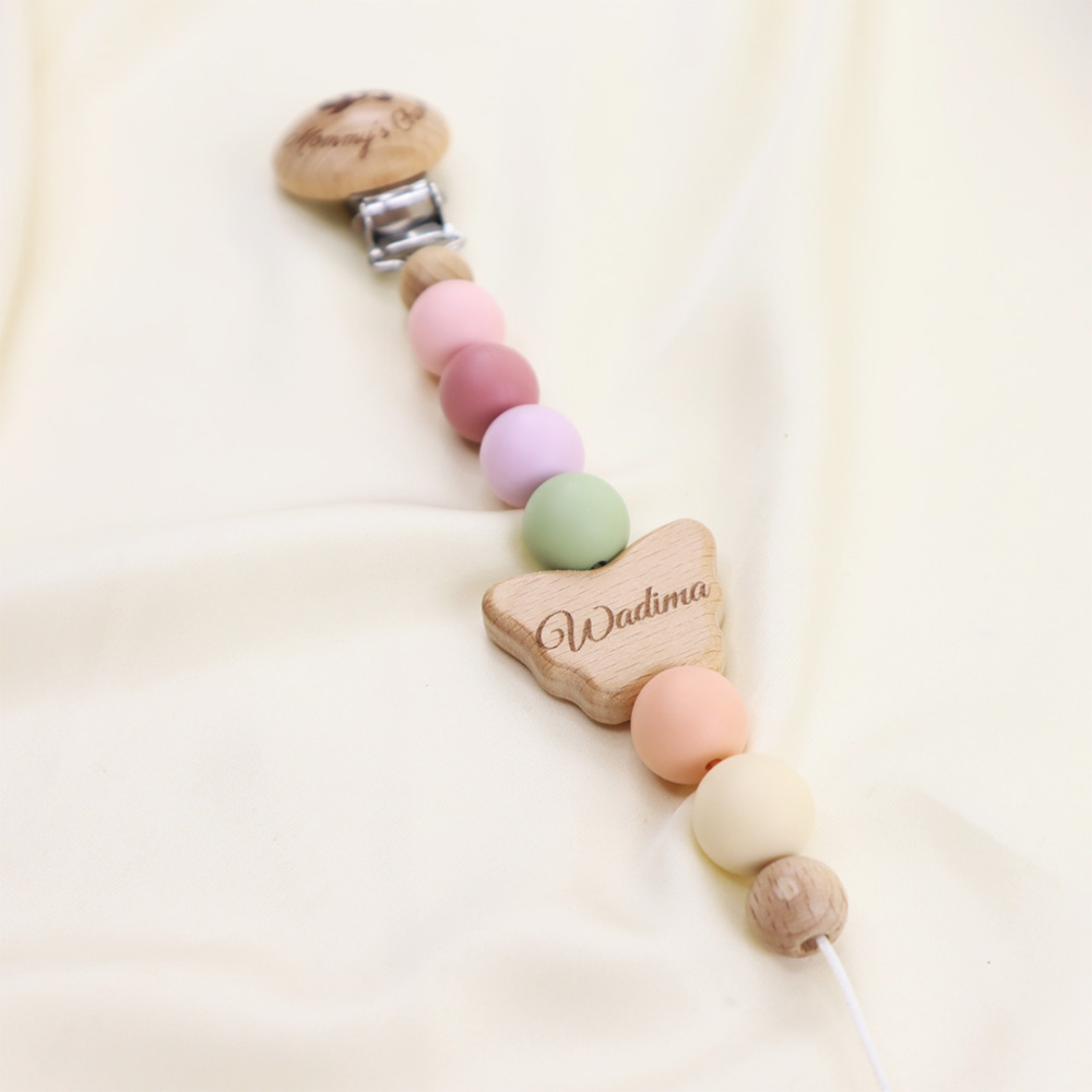 Mommy's Charms - Personalized Butterfly Frigg Pacifier With Clip - 2 Pcs - Pastel