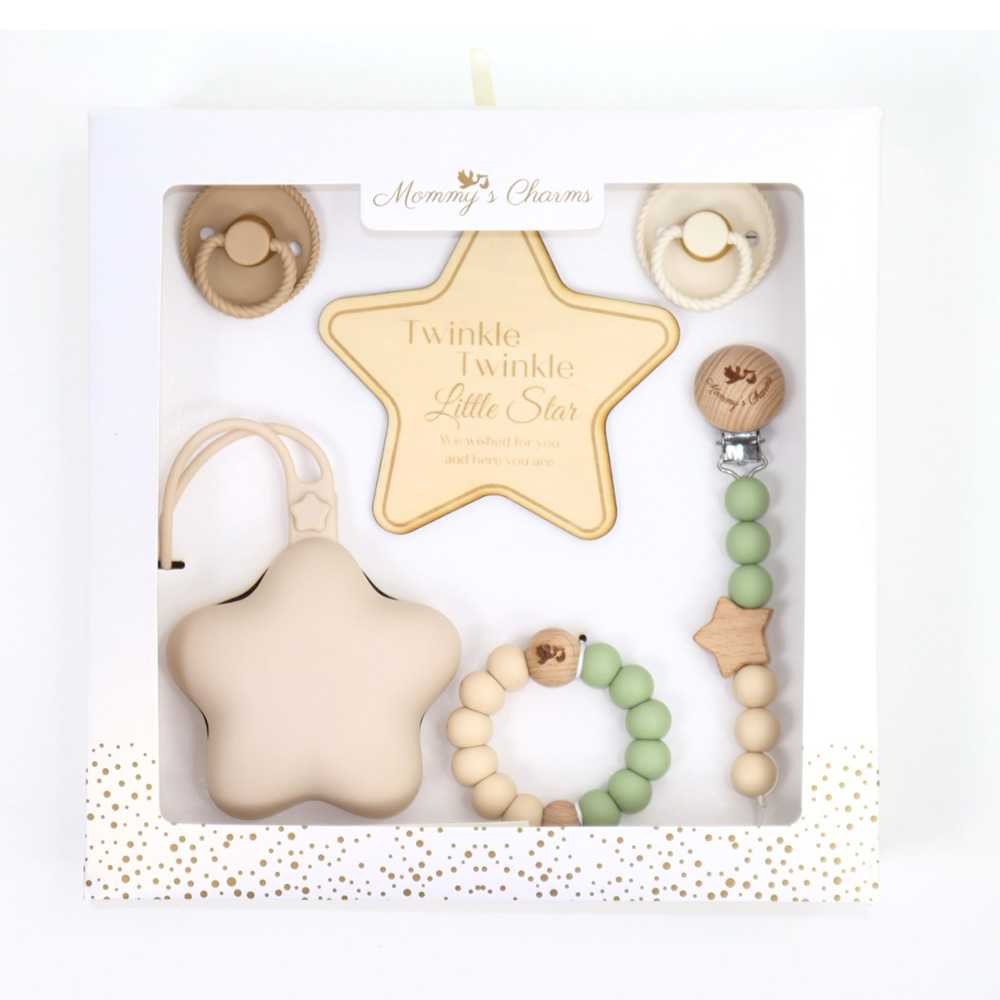 Mommy's Charms - Personalized Ultimate Pacifier Baby Gift Set - 6 Pcs - Green