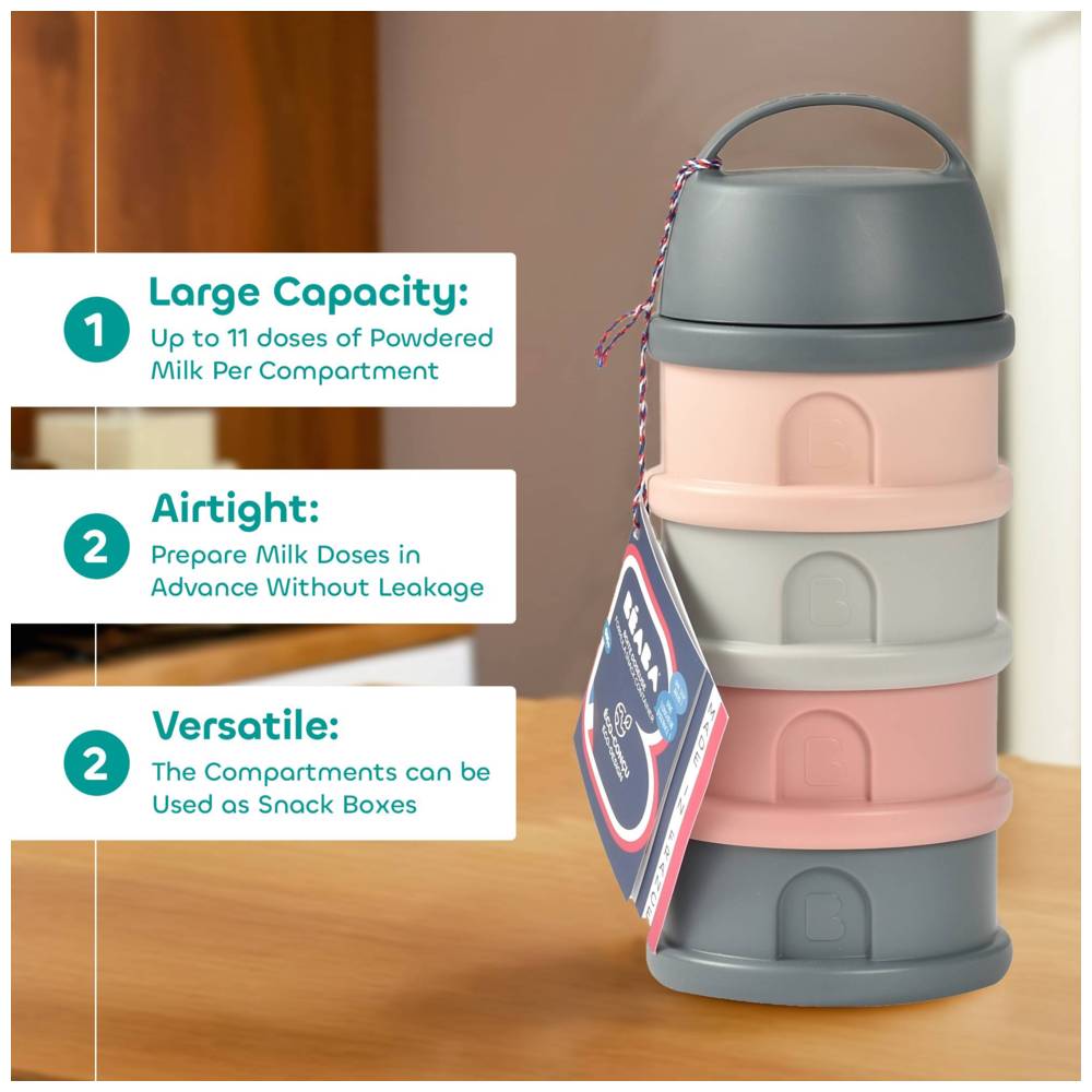 Beaba - 4 Compartments Formula Milk Container - Grey/Pink