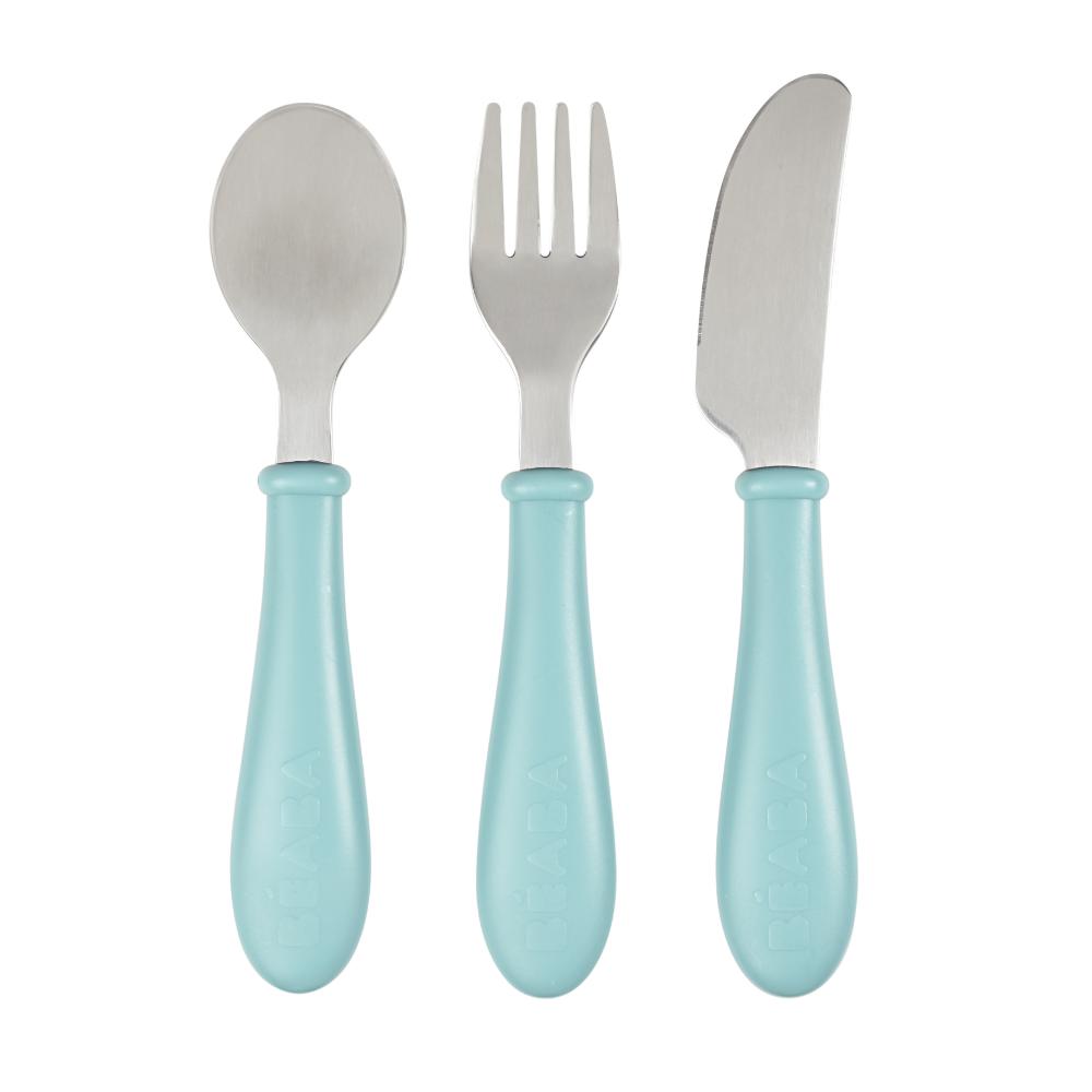Beaba - Stainless Steel Training Cutlery - Airy Green