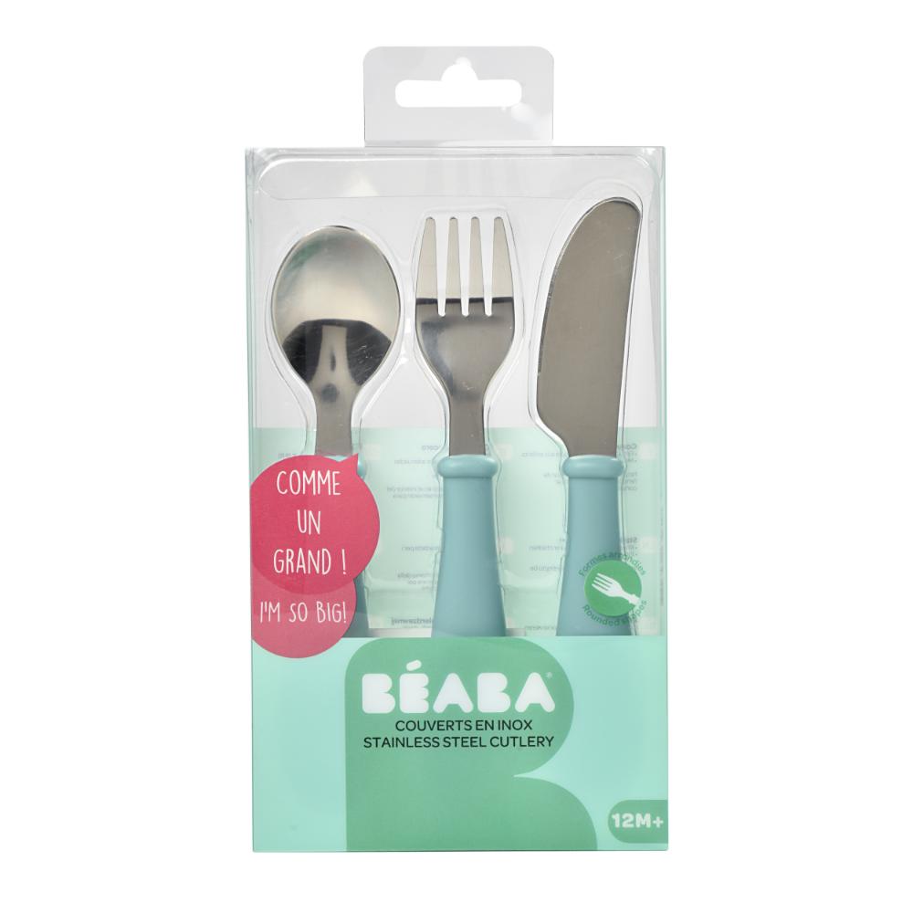 Beaba - Stainless Steel Training Cutlery - Airy Green