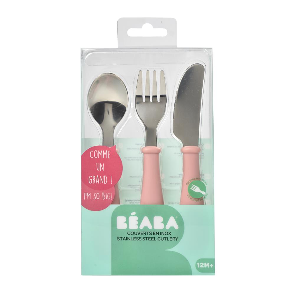 Beaba - Stainless Steel Training Cutlery - Old Pink
