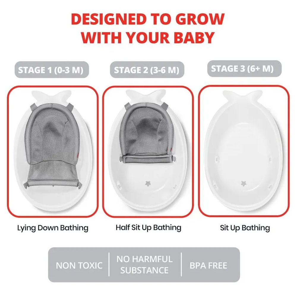 SkipHop Moby Smart Sling 3-Stage Baby Bath Tub - White