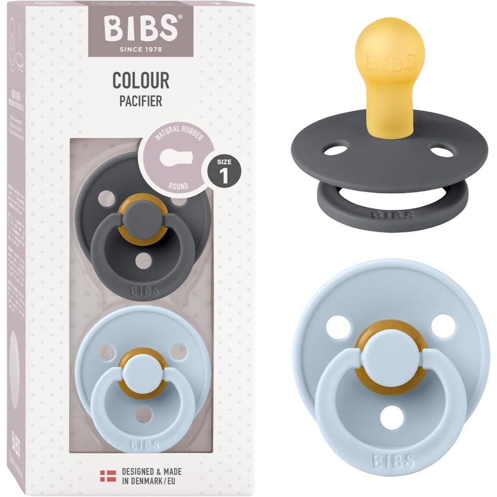 Bibs - Colour S1 Pacifiers - Pack of 2 - Iron/Baby Blue