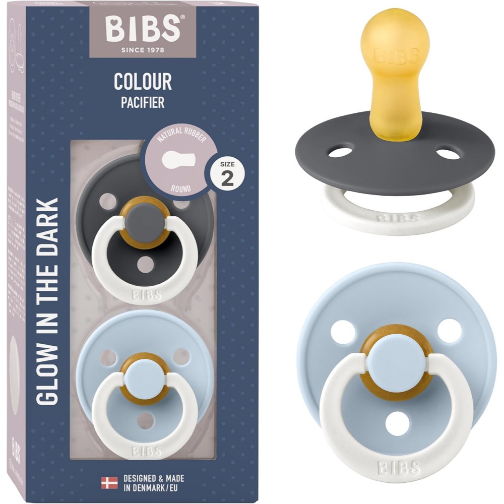 Bibs - Glow Colour S2 Pacifiers - Pack of 2 - Iron/Blue