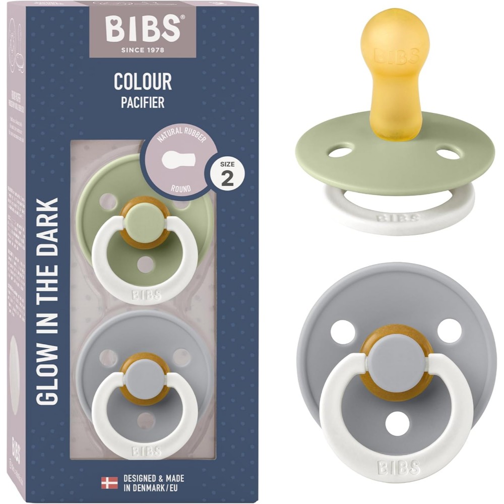 Bibs - Glow Colour S2 Pacifiers - Pack of 2 - Sage/Cloud
