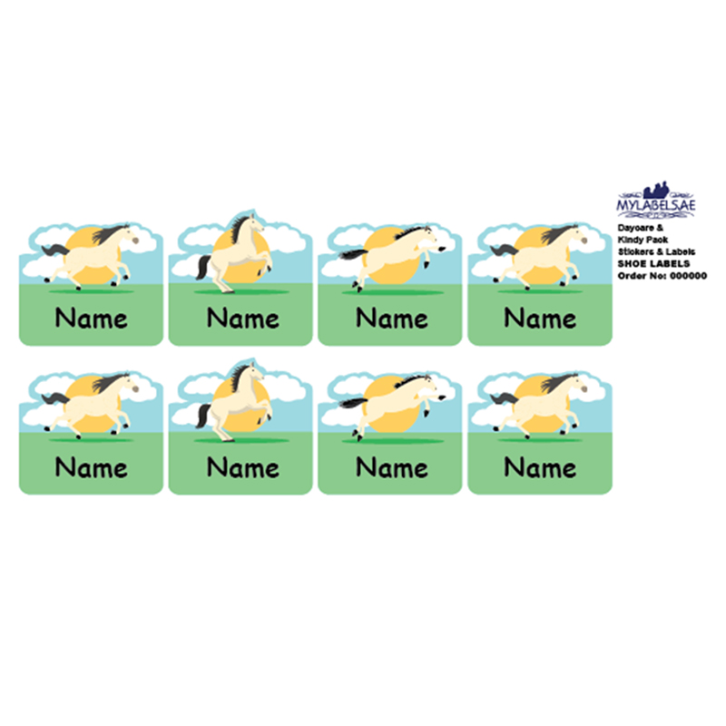 Mylabels - Personalized Shoe Labels - Adventures Horse - Pack of 12