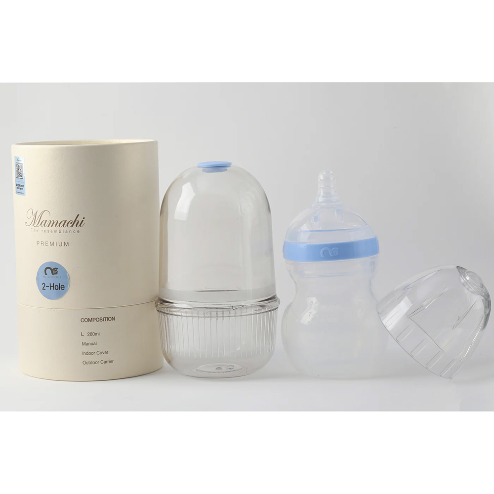 Mamachi - 100% Silicone Baby Bottle With Outdoor Carrier - 260 ml - Blue