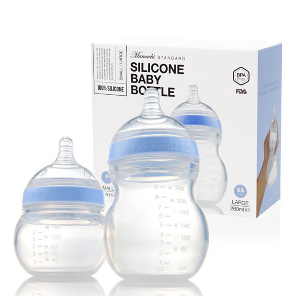 Mamachi - 100% Silicone Baby Bottle - Blue - 160 ml/260 ml - 2 Pcs
