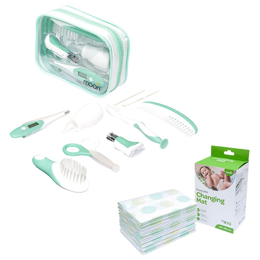 Moon - Baby Healthcare & Grooming Kit With 10pcs Disposable Changing Mat